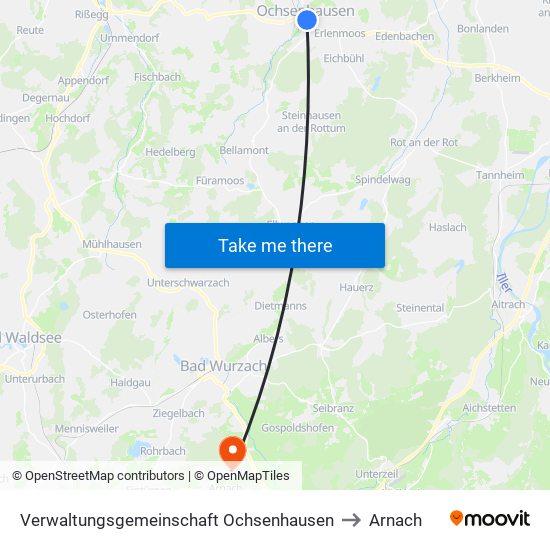 Verwaltungsgemeinschaft Ochsenhausen to Arnach map