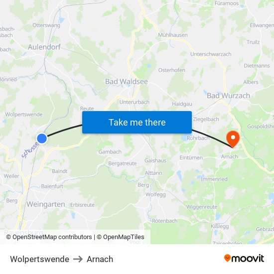 Wolpertswende to Arnach map