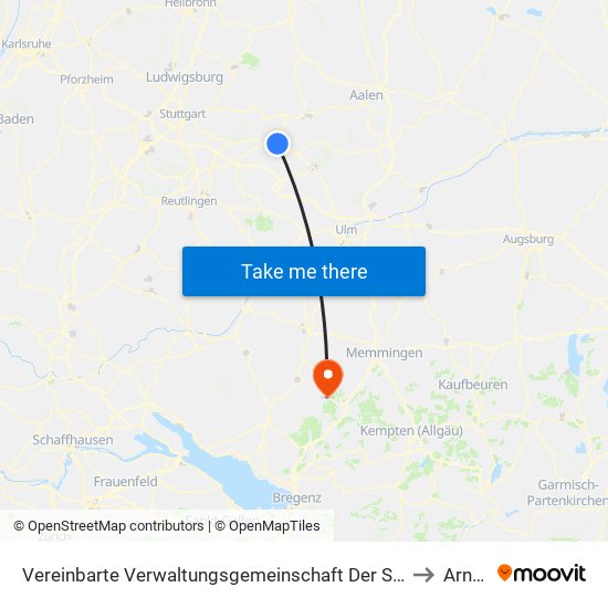 Vereinbarte Verwaltungsgemeinschaft Der Stadt Göppingen to Arnach map