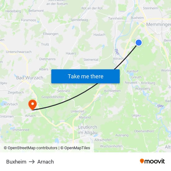 Buxheim to Arnach map