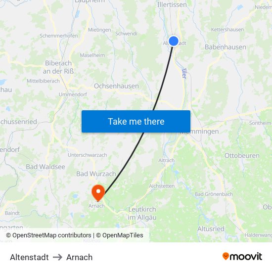 Altenstadt to Arnach map