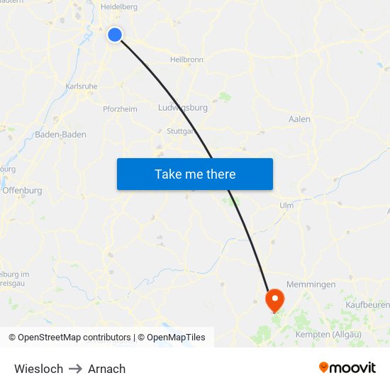 Wiesloch to Arnach map