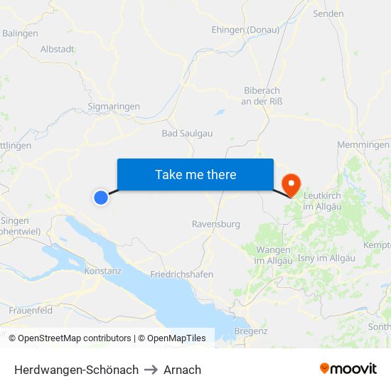 Herdwangen-Schönach to Arnach map