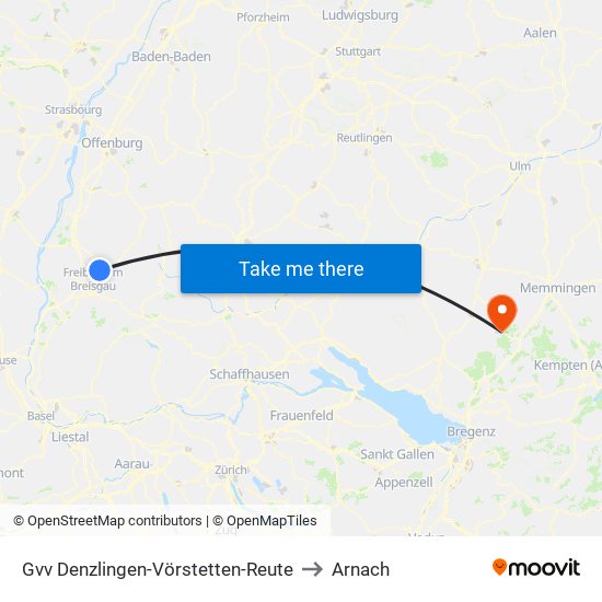 Gvv Denzlingen-Vörstetten-Reute to Arnach map