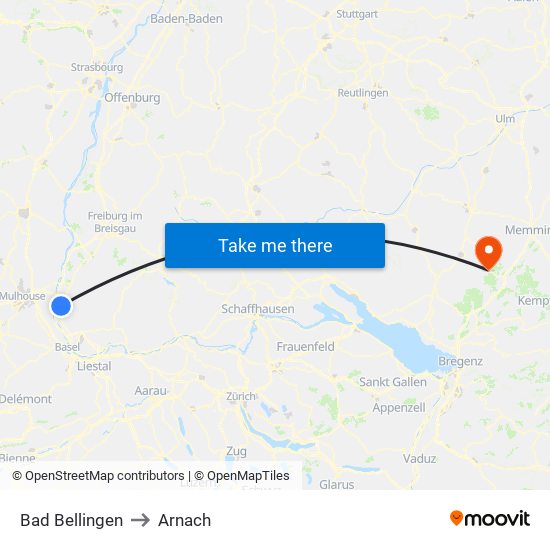 Bad Bellingen to Arnach map