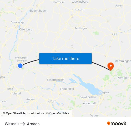 Wittnau to Arnach map