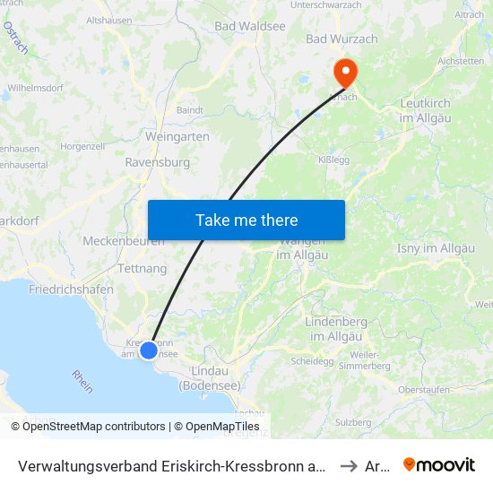 Verwaltungsverband Eriskirch-Kressbronn am Bodensee-Langenargen to Arnach map