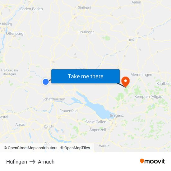Hüfingen to Arnach map