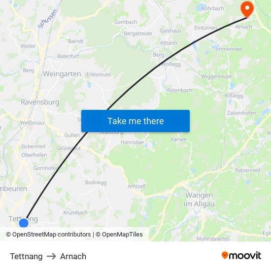 Tettnang to Arnach map