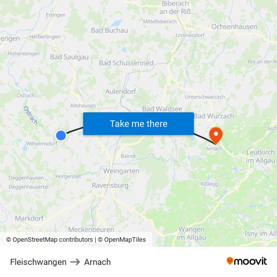 Fleischwangen to Arnach map
