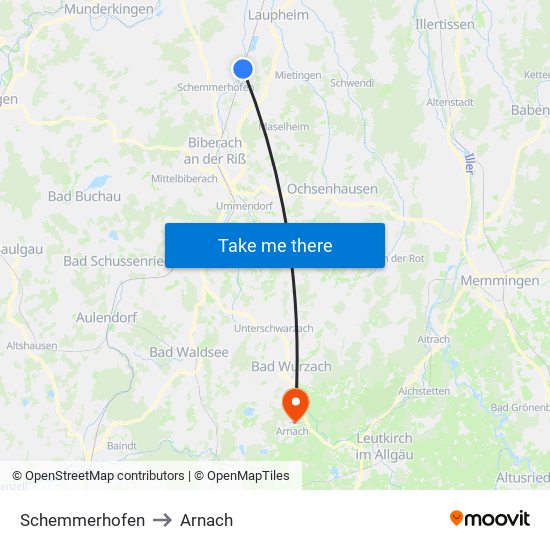 Schemmerhofen to Arnach map