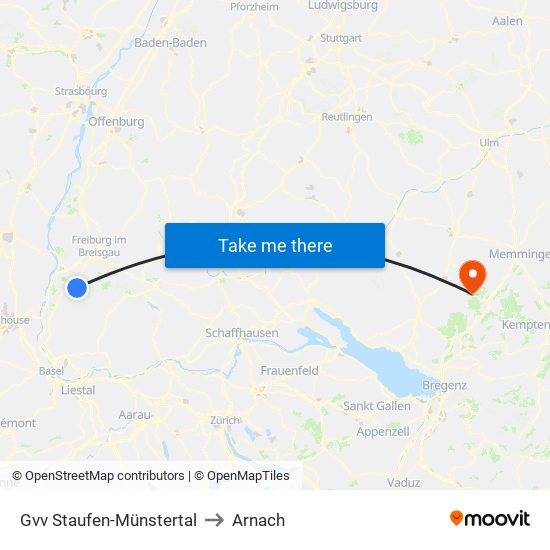 Gvv Staufen-Münstertal to Arnach map