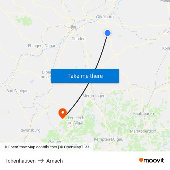 Ichenhausen to Arnach map