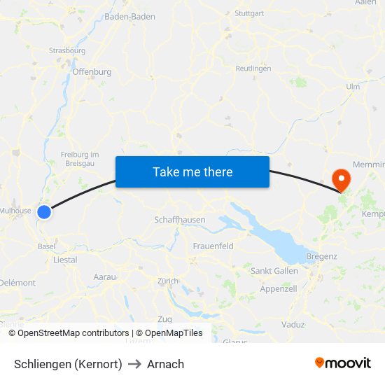 Schliengen (Kernort) to Arnach map