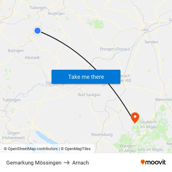 Gemarkung Mössingen to Arnach map