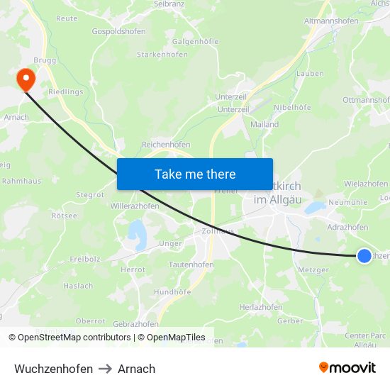 Wuchzenhofen to Arnach map
