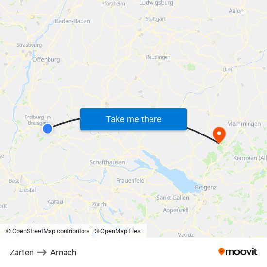 Zarten to Arnach map