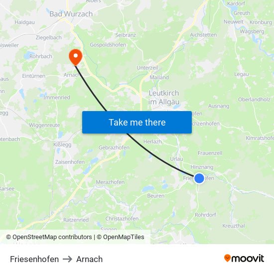 Friesenhofen to Arnach map