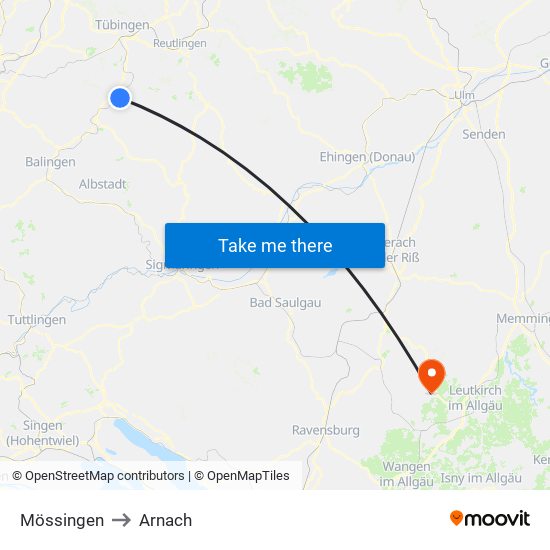 Mössingen to Arnach map