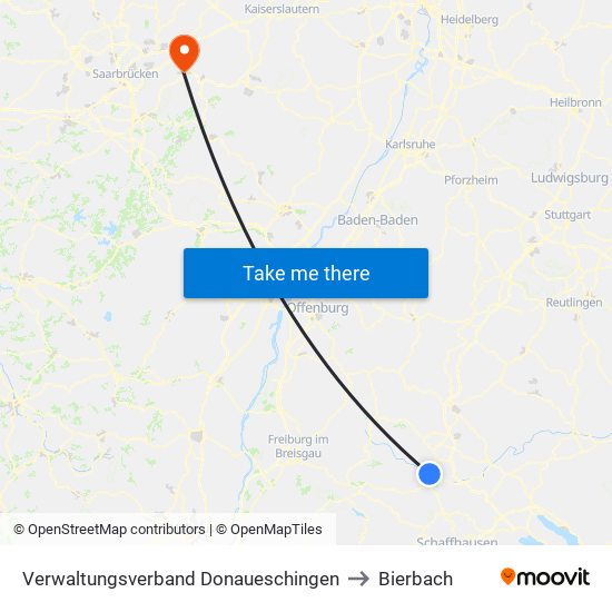 Verwaltungsverband Donaueschingen to Bierbach map