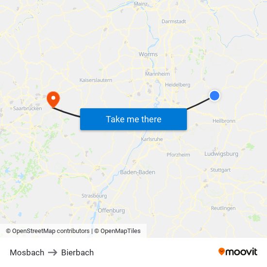 Mosbach to Bierbach map