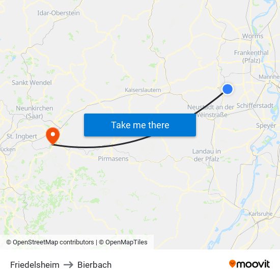 Friedelsheim to Bierbach map