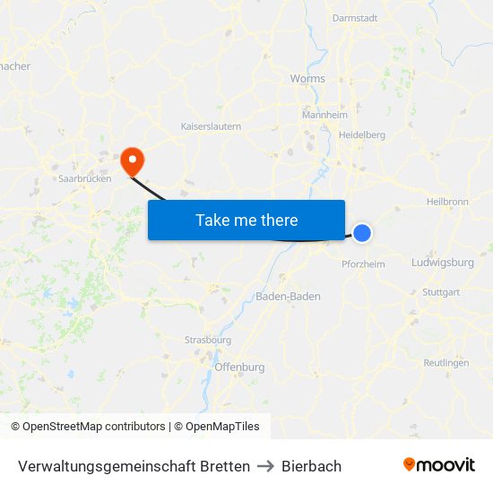 Verwaltungsgemeinschaft Bretten to Bierbach map