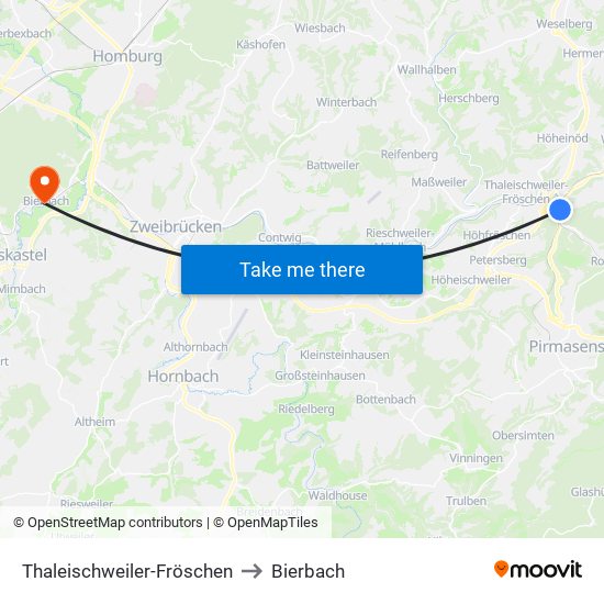 Thaleischweiler-Fröschen to Bierbach map