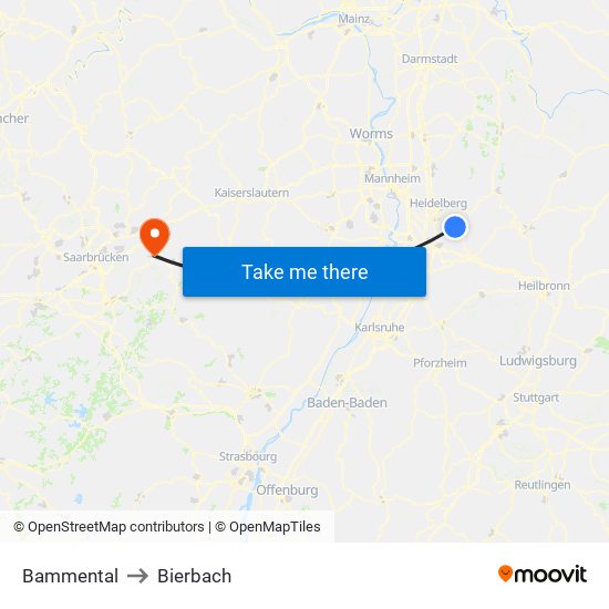 Bammental to Bierbach map