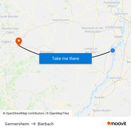 Germersheim to Bierbach map