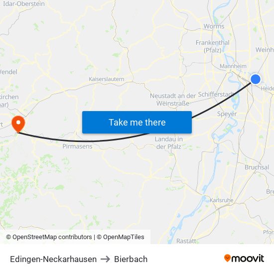 Edingen-Neckarhausen to Bierbach map