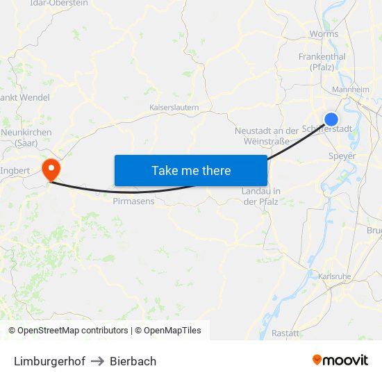 Limburgerhof to Bierbach map