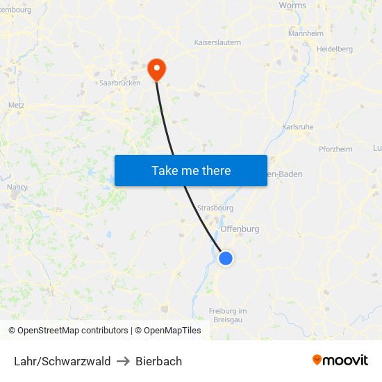 Lahr/Schwarzwald to Bierbach map