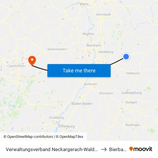 Verwaltungsverband Neckargerach-Waldbrunn to Bierbach map