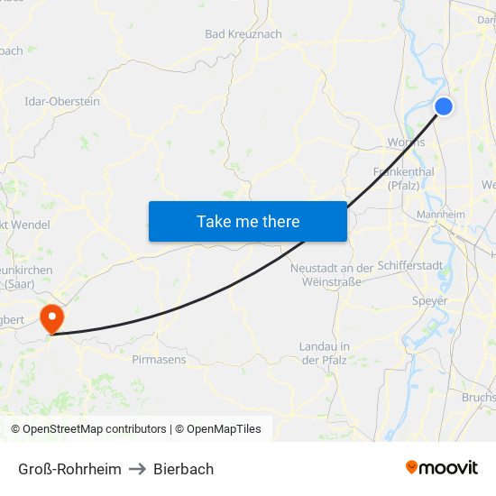 Groß-Rohrheim to Bierbach map