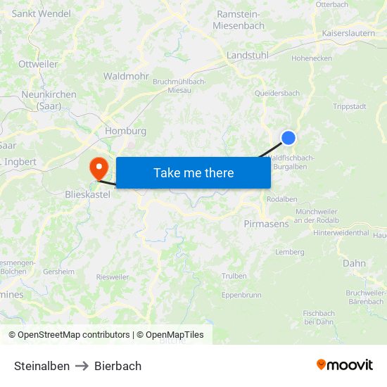 Steinalben to Bierbach map