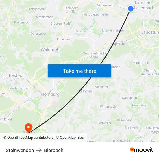 Steinwenden to Bierbach map