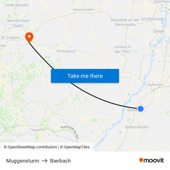 Muggensturm to Bierbach map