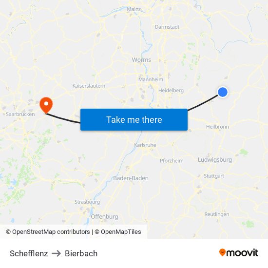 Schefflenz to Bierbach map