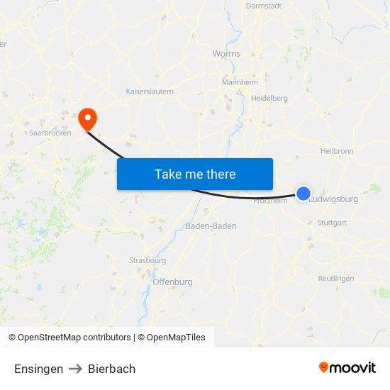Ensingen to Bierbach map