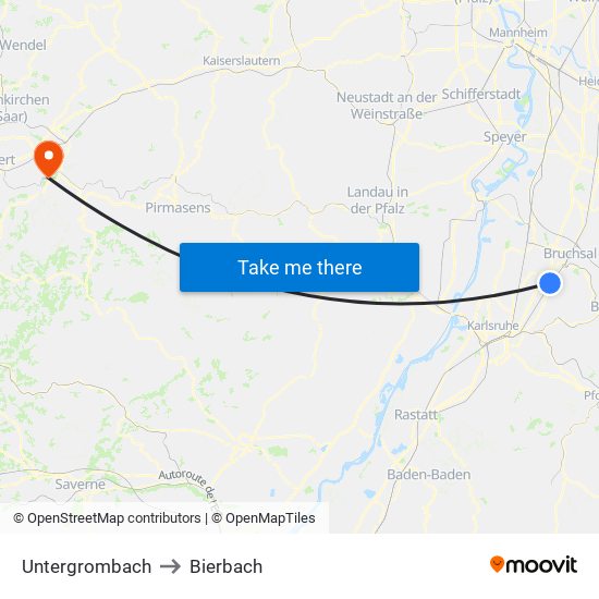 Untergrombach to Bierbach map