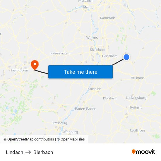 Lindach to Bierbach map