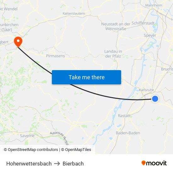 Hohenwettersbach to Bierbach map