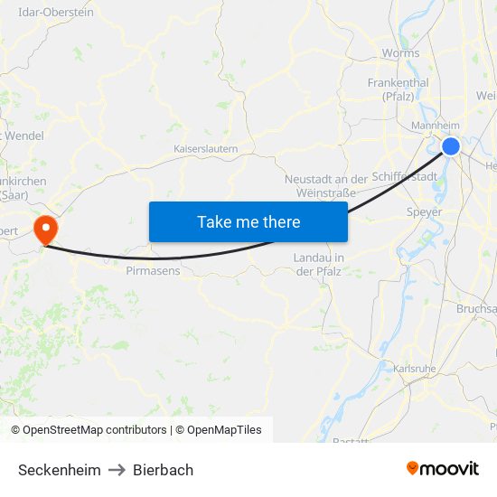 Seckenheim to Bierbach map