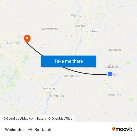 Weilimdorf to Bierbach map