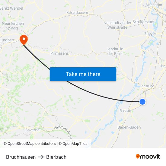 Bruchhausen to Bierbach map