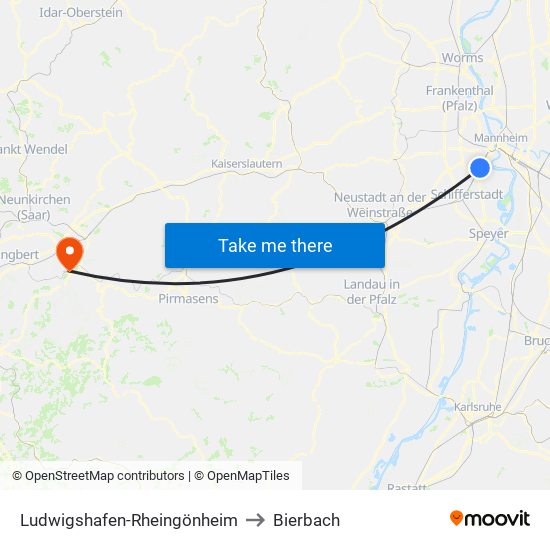 Ludwigshafen-Rheingönheim to Bierbach map