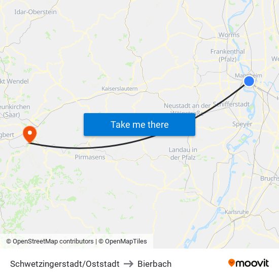 Schwetzingerstadt/Oststadt to Bierbach map