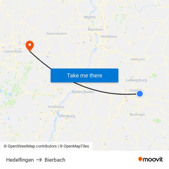 Hedelfingen to Bierbach map