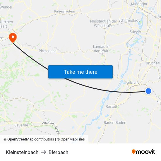 Kleinsteinbach to Bierbach map